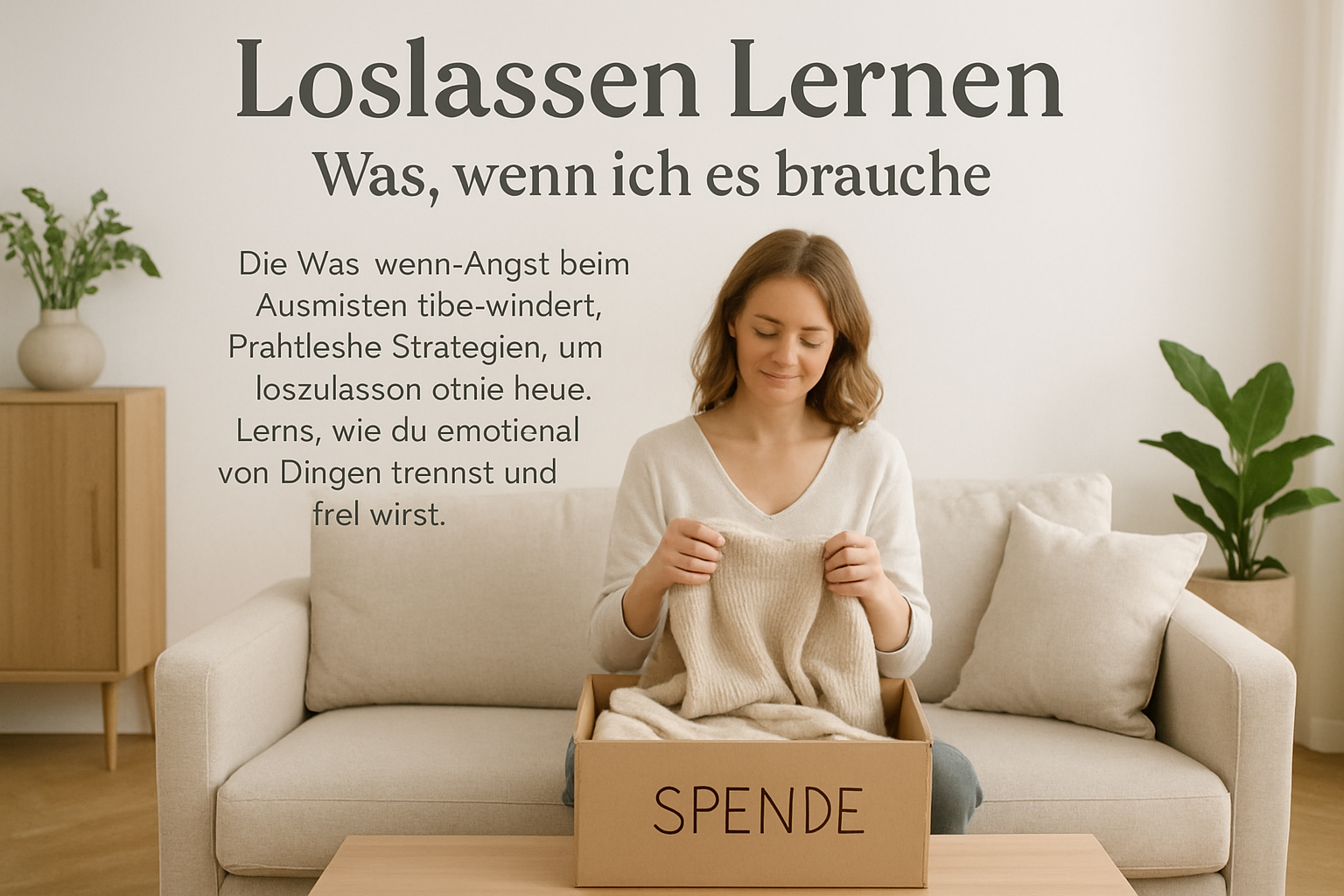 Person steht vor einem Stapel aussortierter Gegenstände und überlegt nachdenklich