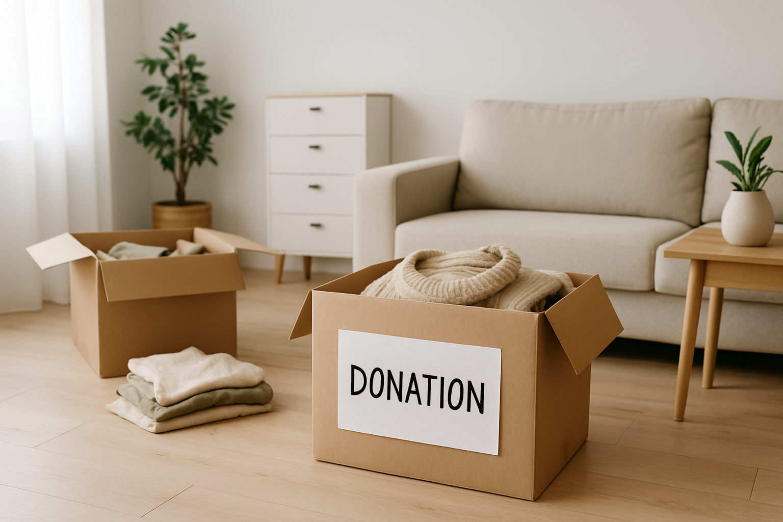 Frustrierte Person umgeben von Chaos und aussortierten Gegenständen