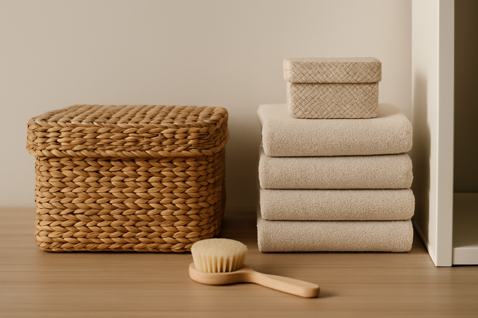 Perfekt organisierte minimalistische Wohnung mit klaren Strukturen und aufgeräumten Oberflächen